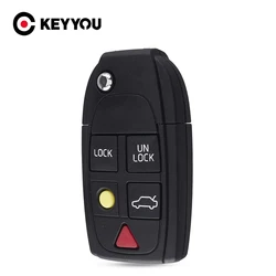 KEYYOU Modified Replacement 5 Buttons Remote Flip Key Shell For Volvo XC70 XC90 V50 V70 S60 S80 C30 Folding Fob Car Key Case