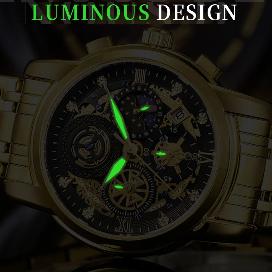 WWOOR 2024 New Fashion Design Mens Watches Top Brand Luxury Gold Stainless Steel Waterproof Sports Chronograph Relogio Masculino