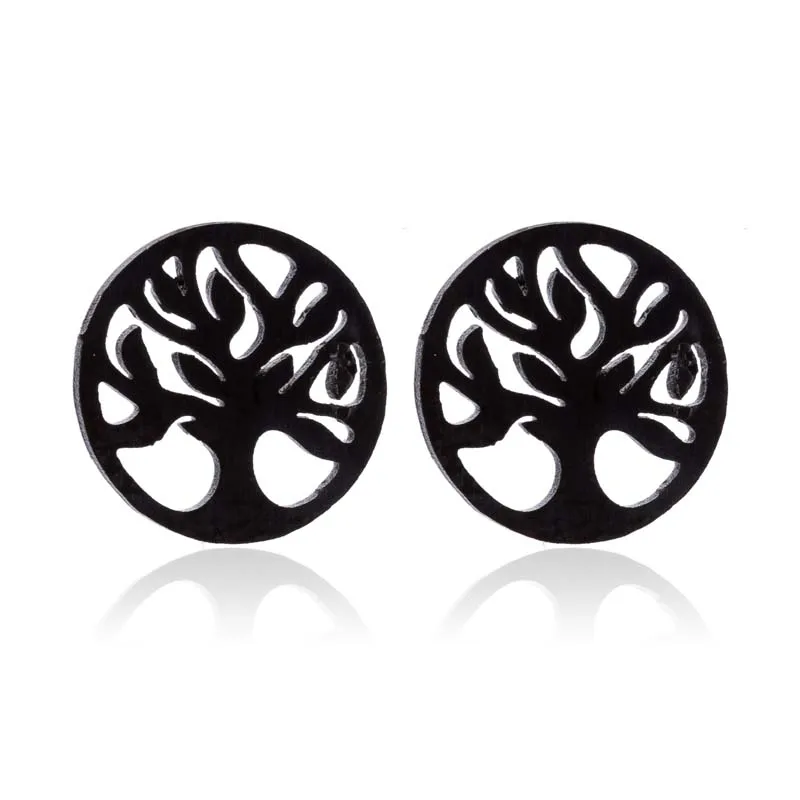 Vintage Bohemia Tree Of Life Earrings Lotus Black Leaf Tree Earings Stainless Steel Jewelry For Women Studs bijoux