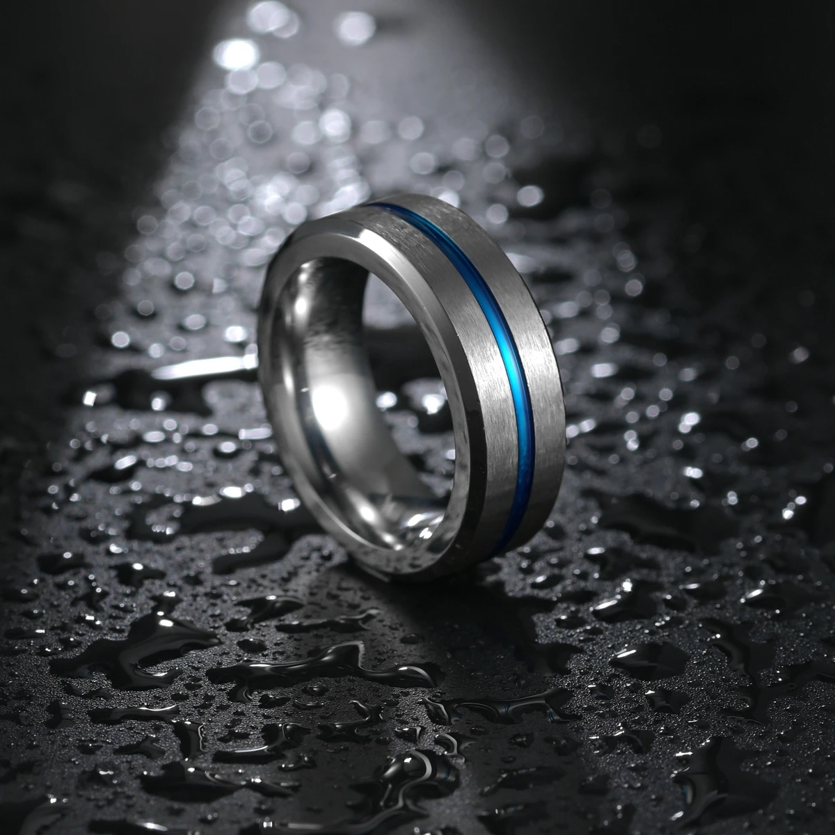 8mm Black Ring for Men Women Groove Blue Tungsten Carbide Wedding Bands Trendy Fraternal Rings Casual Male Jewelry