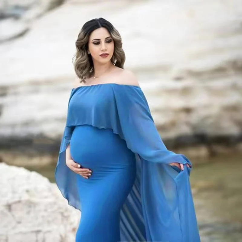 New Elegence Pregnancy Photography Dress Shoulderless Maternity Shoot Dresses 2020 Cloak Maxi Gown For Pregnant Women Photo Prop