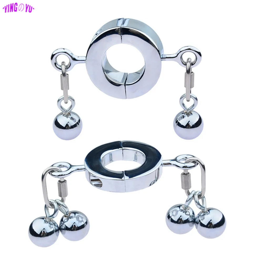 Metal Penis Ring Testicle Ball Stretcher Scrotum Cock Rings Locking Pendant Weight Male Chastity Sex Toys For Men Adult Supplies