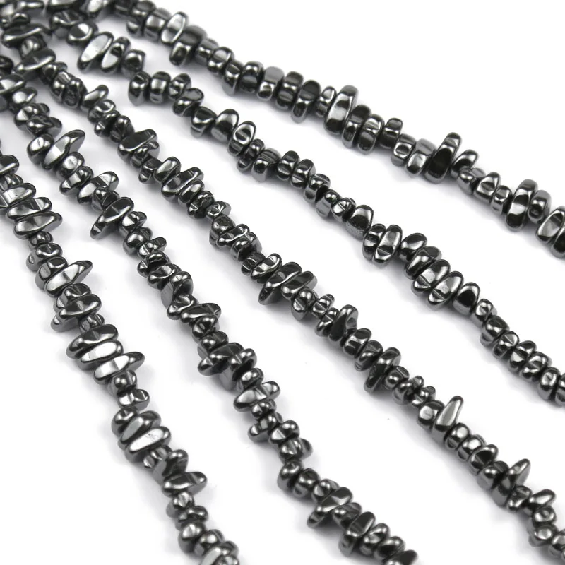 WLYeeS 4~8mm Irregular Gravel Hematite beads smooth Natural Black Stone Spacer Loose beads for Jewelry Beacelet Making DIY 15\'\'