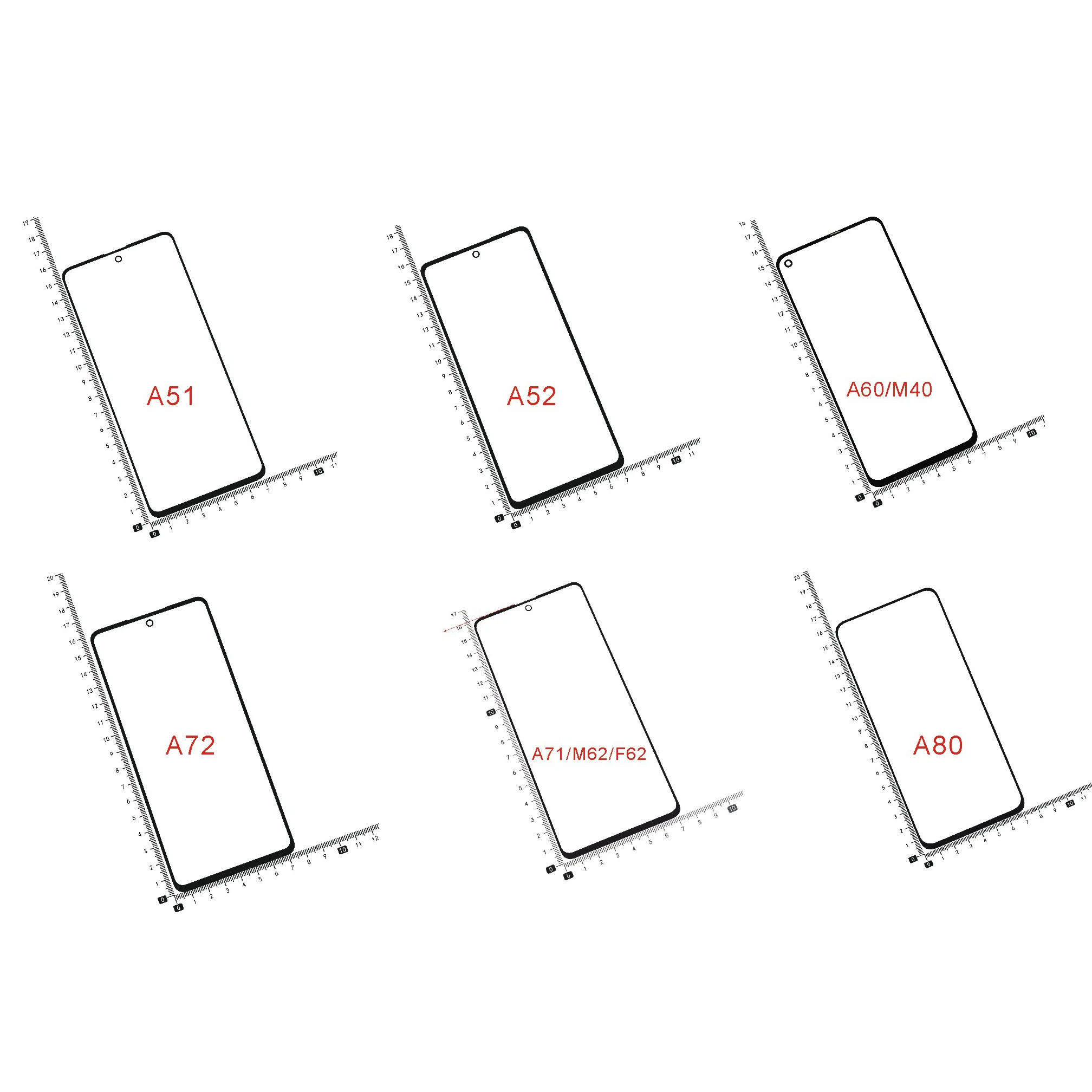 

For Samsung A51 A52 A7 A750 A60 M40 A70 A90 A71 M62 A72 A80 LCD display outer touch panel screen glass Front Glass Lens Repair