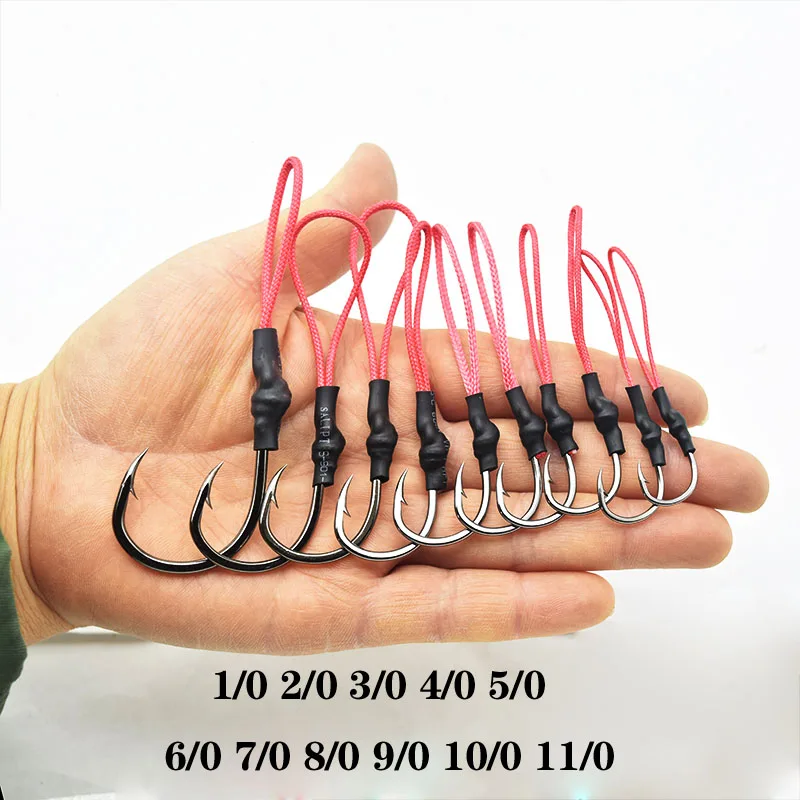 10pcs/lot 1/0 - 10/0 high carbon fishing hook Stainless Steel Jigging Fishing Hook With PE Line Saltwater Jig Assist Fish hook