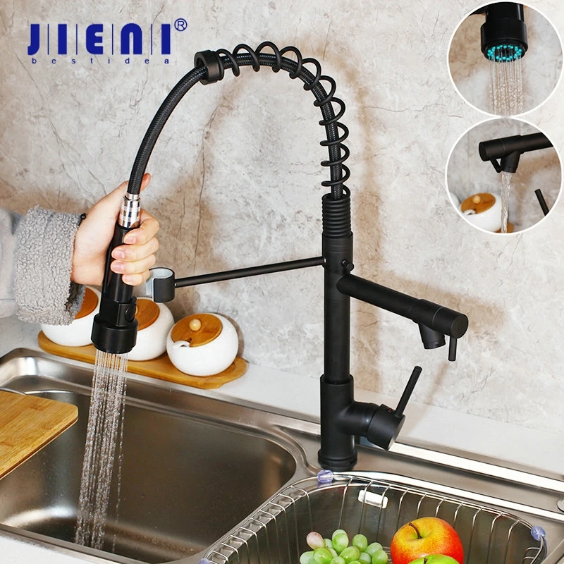 

JIENI Black Painting Pull Out & Down Swivel Kitchen Faucet Rotated Basin Sink Faucet Mixer Tap 2 Functions Kitchen Mixer Taps