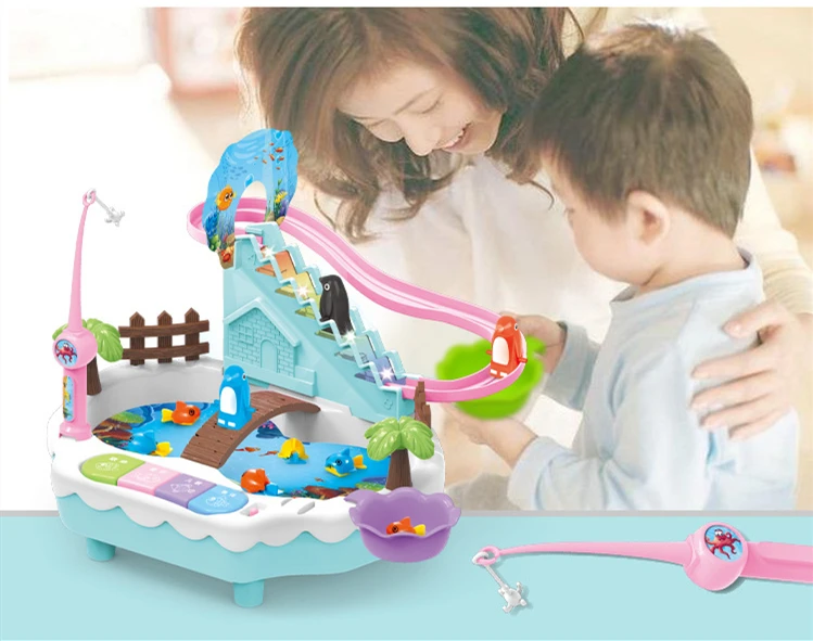 Brand New Electric magnetic fishing toy 3-6 years old penguin climb stairs music light play interactive educational toys