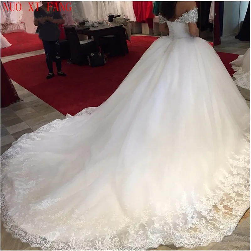 Off Shoulder Beaded Ball Gown Wedding Dresses 2022 suknia slubna Court Train Bridal Wedding Gown vestido de noiva gelinlik