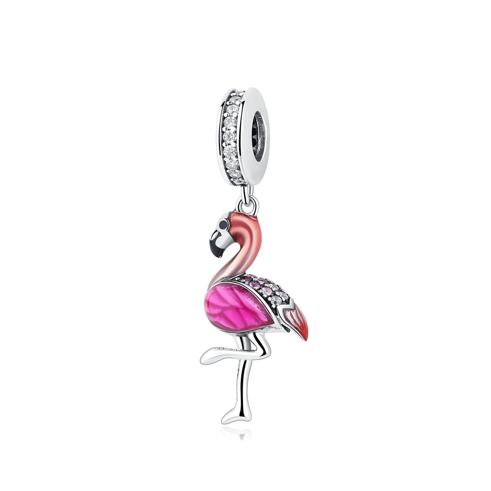 

New Original 925 Sterling Silver Bead Animal Bird Flamingo Dangle Charm Cute Fit Pandora Bracelet Necklace DIY Women Jewelry