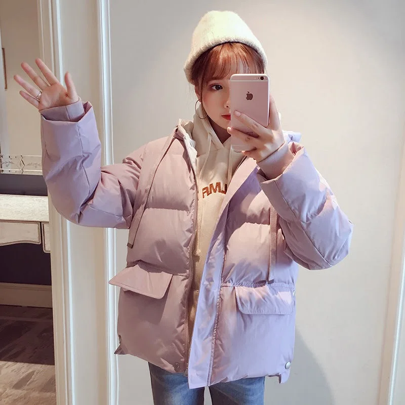 Down Cotton Jacket for Women, Mid-Length, Warm Parka, Loose Hooded Overcoat, Faux Fur Collar, Female Costume Outerwear, Winter