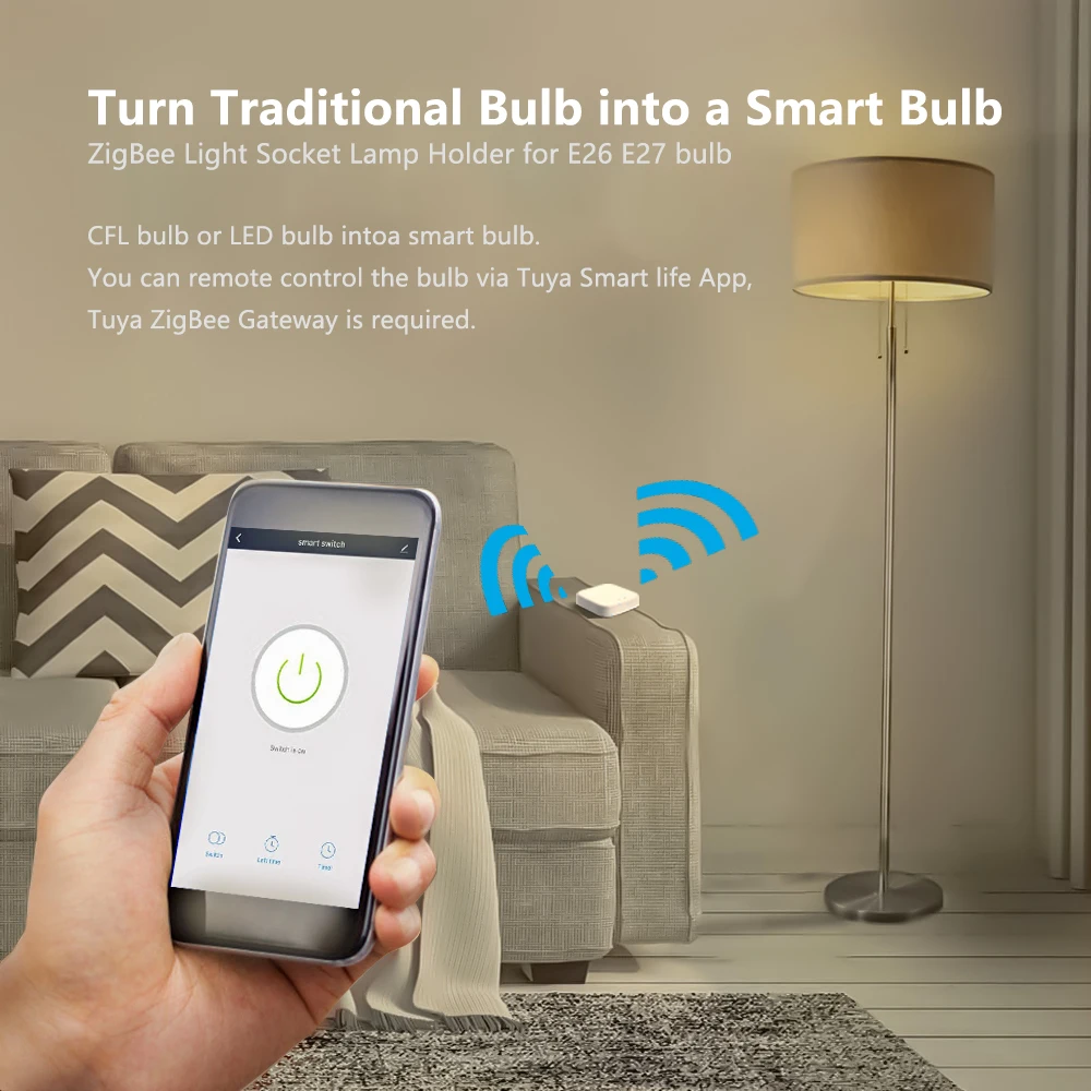 Tuya Smart Life ZigBee 3.0 Light Socket Lamp Holder E27Led Bulb Timer Switch Works with Alexa and Google Home Voice Control DIY