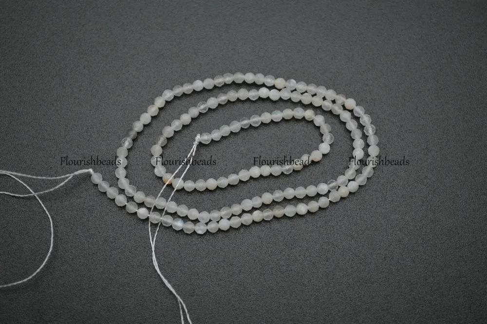 3mm Diamond Cutting Natural White Moonstone Faceted Stone Round Loose Beads