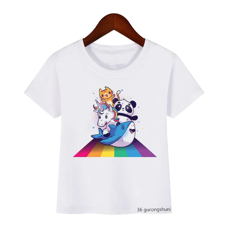 Camisetas con estampado de dibujos animados de unicornio para niños y niñas, ropa de verano, camisetas divertidas, ropa para niños, Tops, novedad