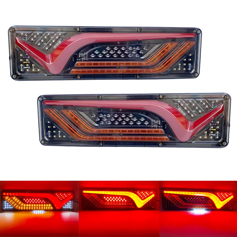 2PCS 24V Dynamic LED Truck Tail Light Turn Signal Rear Brake Lights Reverse Signal Lamp Trailer Lorry Bus Camper Caravan