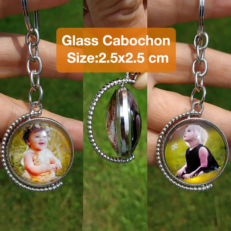 Double Side Rotatable Custom Key Chain Glass Lovely Personalized Baby Family Lovers Photo Special Date Customerized Keychains