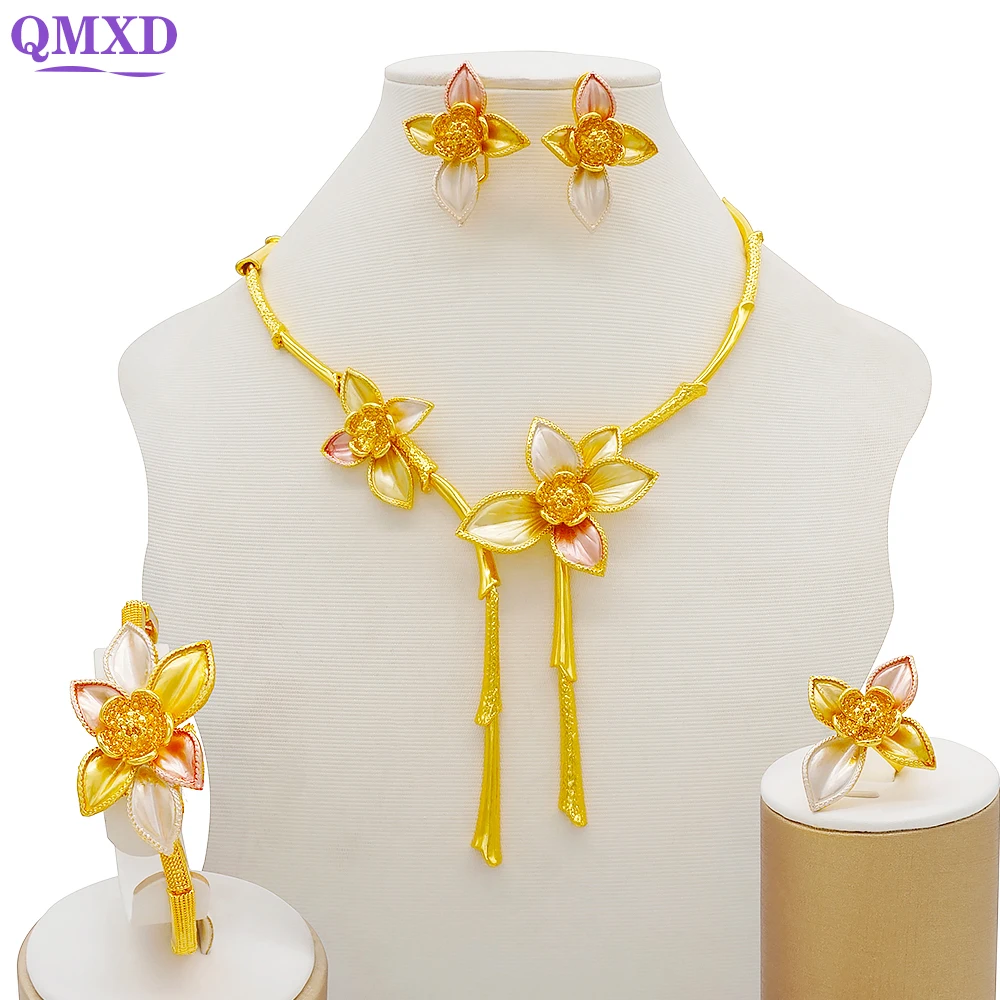 Fashion Jewelry Sets Gold Color Flower Jewelry Sets african women necklace new design for wedding jewelry