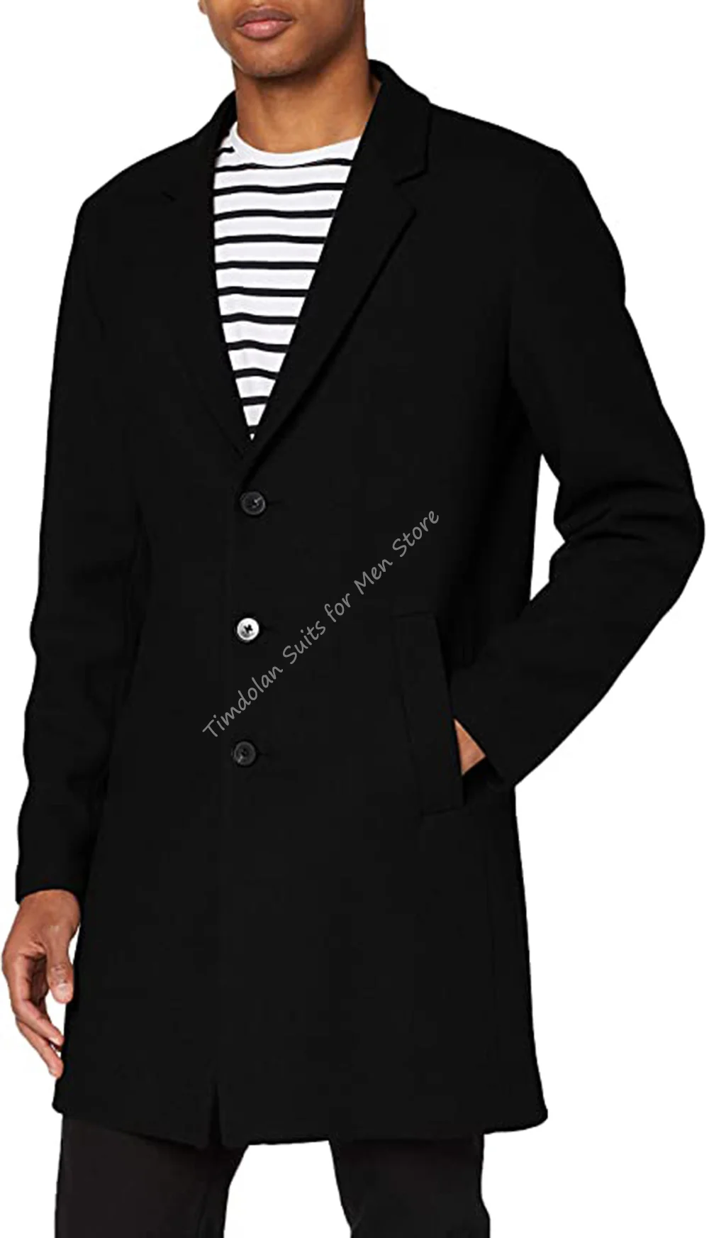 1Pcs Notch Lapel Khaki/Black Long Jacket Men’s Suits Winter 50% Woolen Blazer Tailor-made Party Wear Clothing Only One Coat