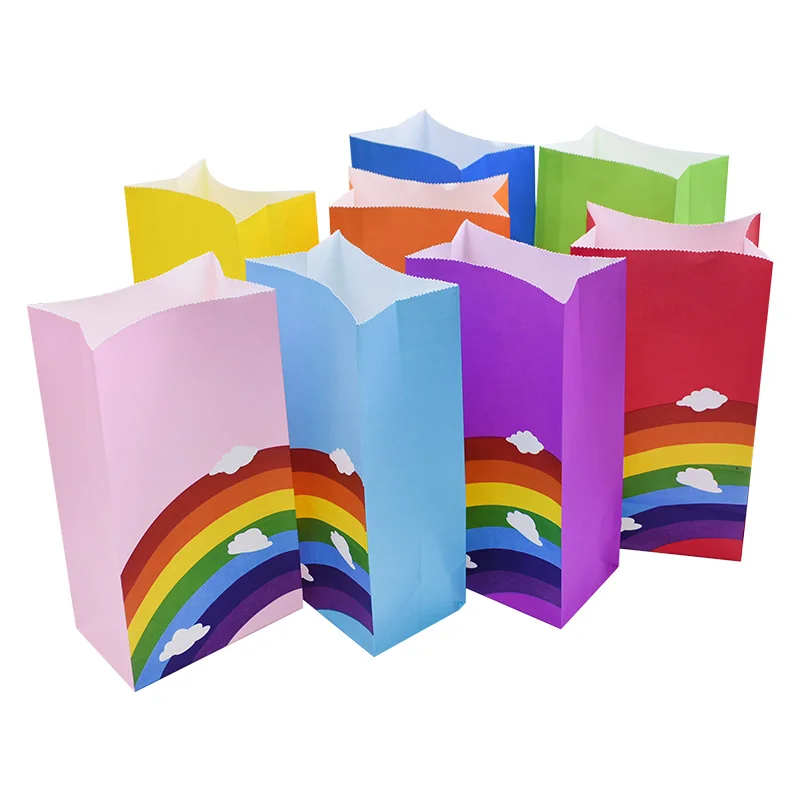 5-8pcs Corlorful Kraft Paper Bag Rainbow Pattern Wedding Sweet Candy Gift Bags Cookie Food Packaging Box Birthday Party Supplies