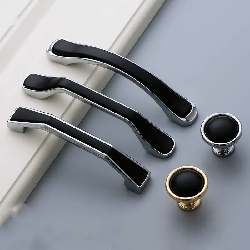 JD Drawer Knob Door Handle Pull Ring Furniture Hardware Modern Black Gold Zinc Alloy 96mm Kitchen