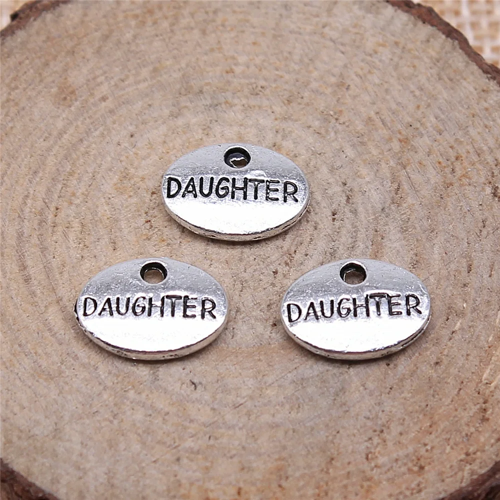 free shipping 72pcs 12x9mm antique silver DAUGHTER plate charms diy retro jewelry fit Earring keychain hair card pendant