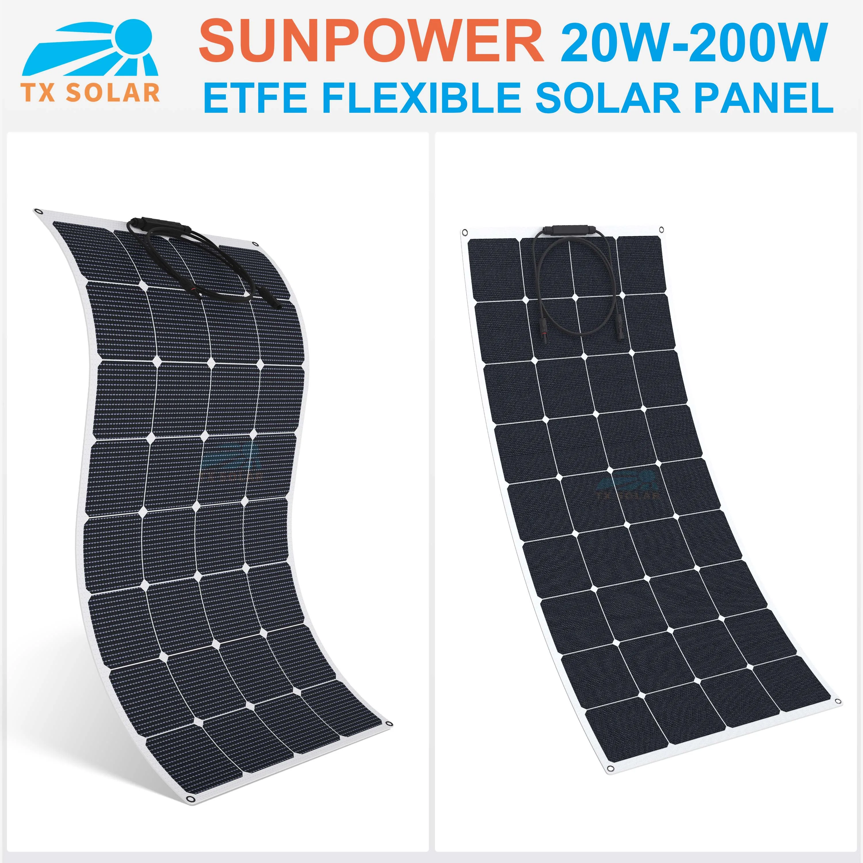 24% High efficiency Sunpower ETFE 20W-200W  Flexible Solar Panels The 12 v battery solar panels