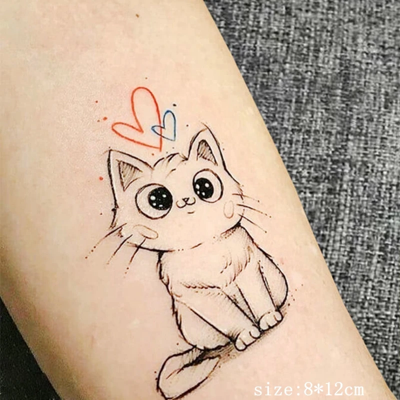 Tato Tahan Air Kucing Jepang Lucu Hewan Peliharaan Lengan Semi Permanen Tato Kucing Hewan Stiker Tato Lucu Tato Sementara untuk Pria Wanita