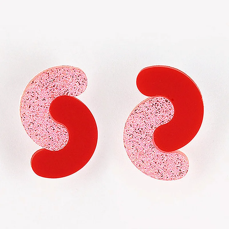 Pendientes geométricos de color rojo y rosa para mujer y niña, aretes de medio círculo con purpurina en polvo acrílico, joyería de moda, regalos