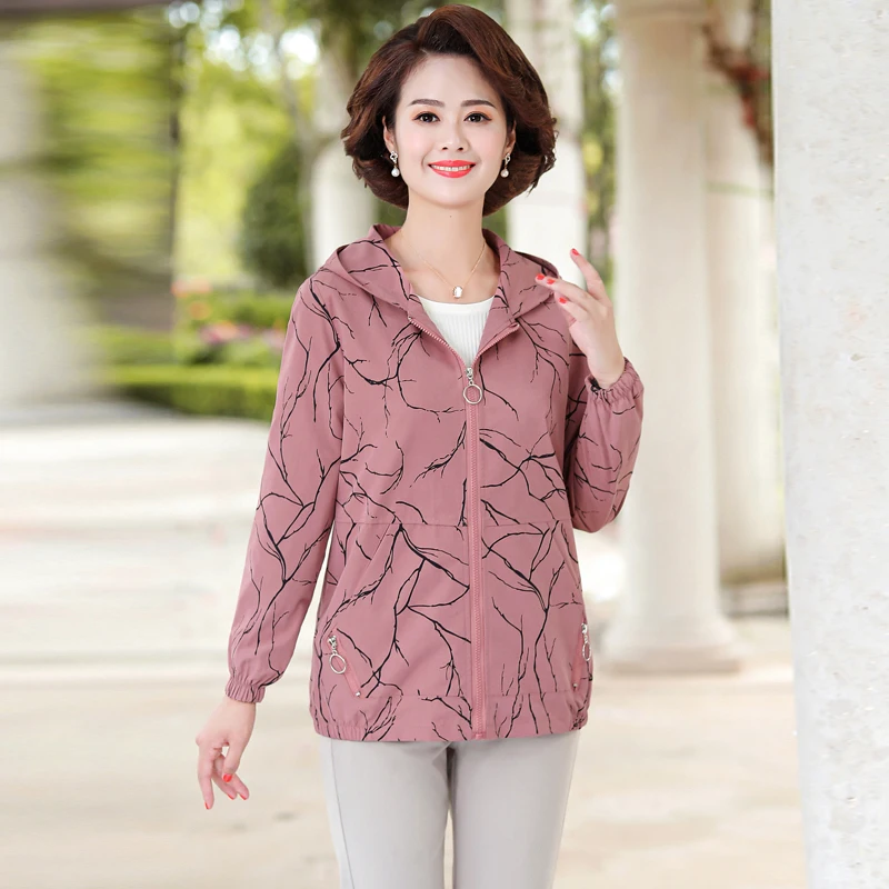 

5XL Large Size Coat Middle-aged and Elderly Women's Coat 2024New Spring Autumn Thin Section Printed Casual Jacket Female Tops