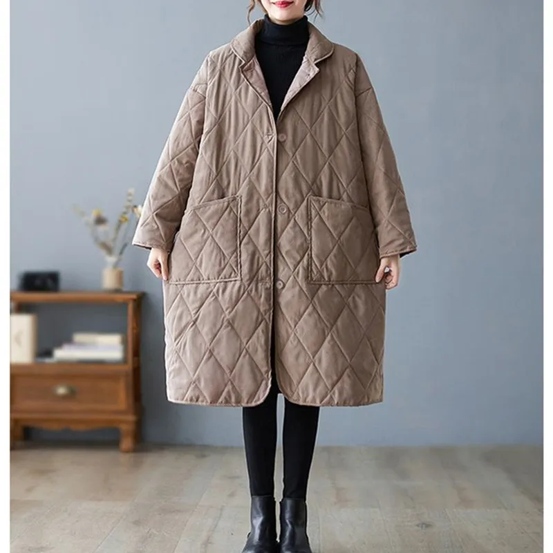 2023 Winter Coat New Korean Style Long Cotton-Padded Coat Womens Casual Parka Jacket Clothing Female Thin Outerwear