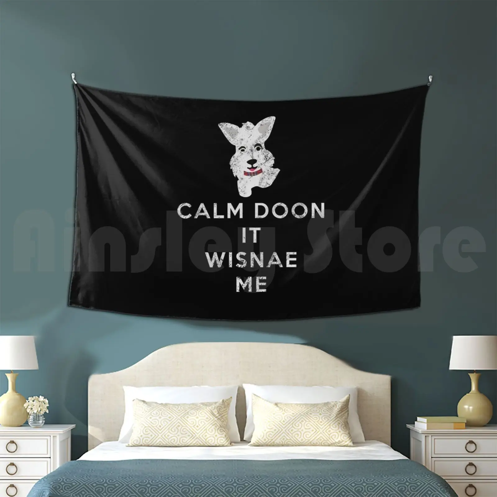 Funny Scottish Terrier Scotland Scottie Dog Calm Doon Tapestry Living Room Bedroom Funny Scottish Terrier Scotland