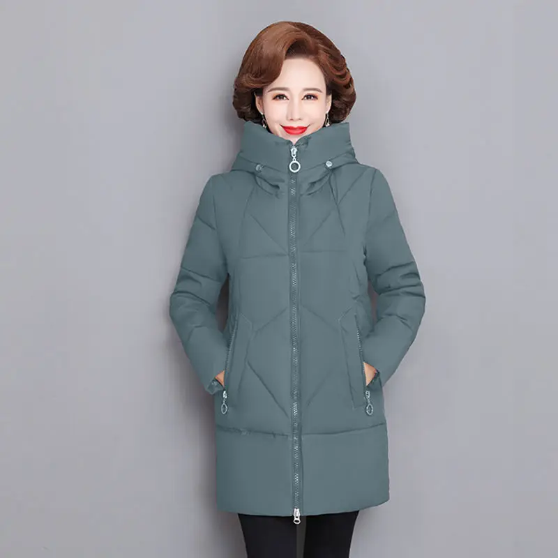 Women\'s Winter Jacket Middle-aged Mother New Cotton Padded Jacket Autumn Winter Long Hooded Warm Parka 6XL W2423