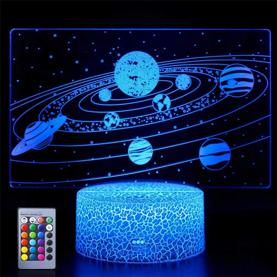 

3D Acrylic Night Lamp with Remote Controller, USB, Battery Powered, RGB, Solar System, Bedroom,Study,Gifts, 16 Colors