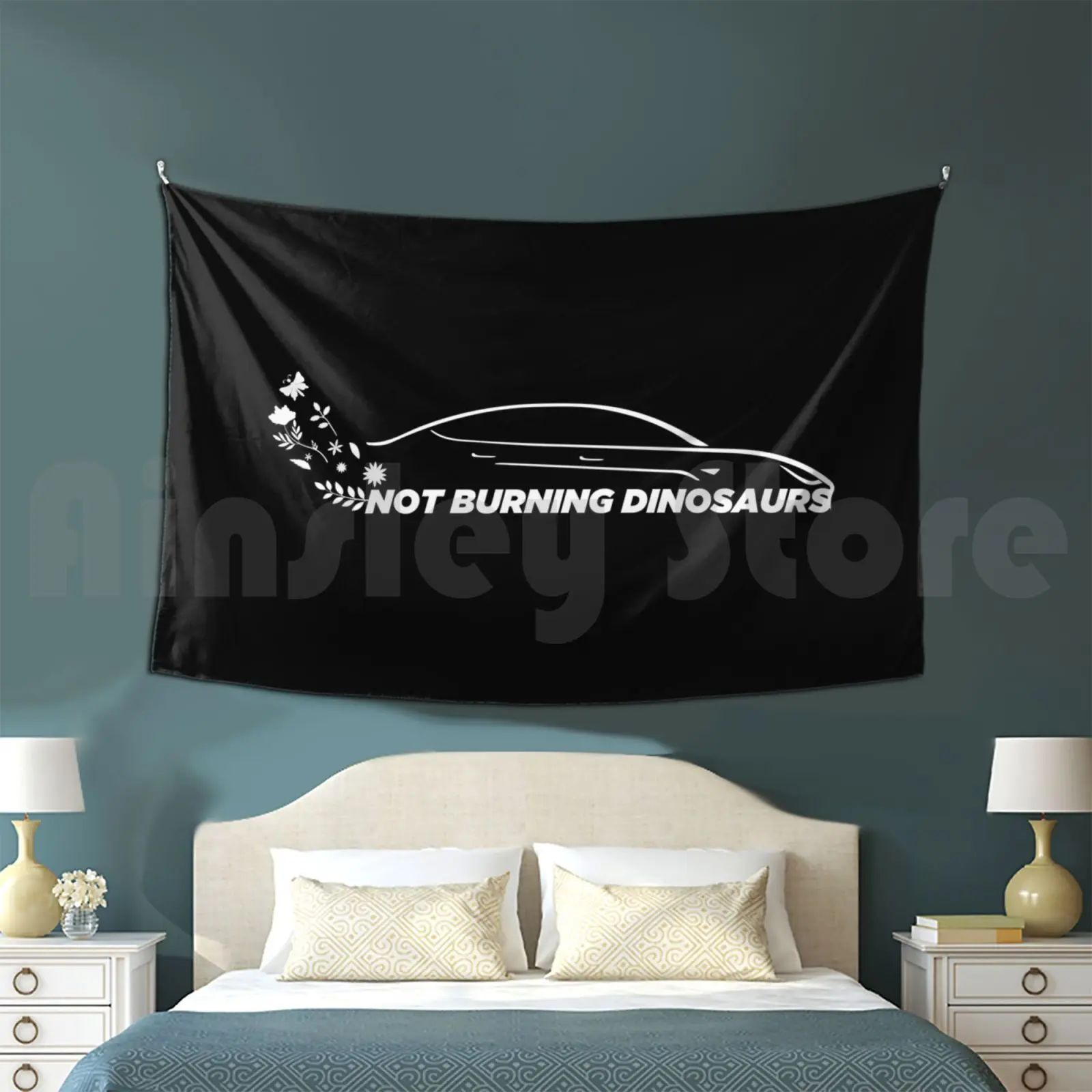 Not Burning Dinosaurs-Electric Cars Tapestry Background Wall Hanging Ev Tesla Elon Musk Model 3 Electric Tesla
