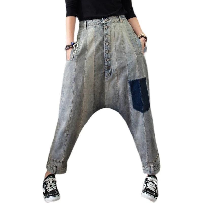 

Women Denim Cross-pants Fashion Casual Harem Jeans Loose Ankle-Length cowboy Trousers Baggy Crotch Pants Boyfriend Pants