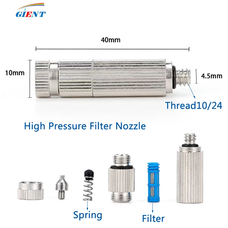 High Pressure Adjustable Nozzles Aperture 0.1-0.5mm with Filter for Outdoor Mist Cooling System