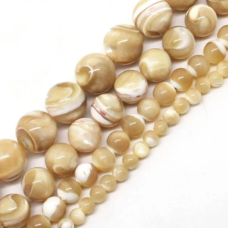 4/6/8/10 mm Natural Trochus Shell Stone Beads Round Loose Beads For Jewellery Making DIY Bracelet Necklace 15 inch