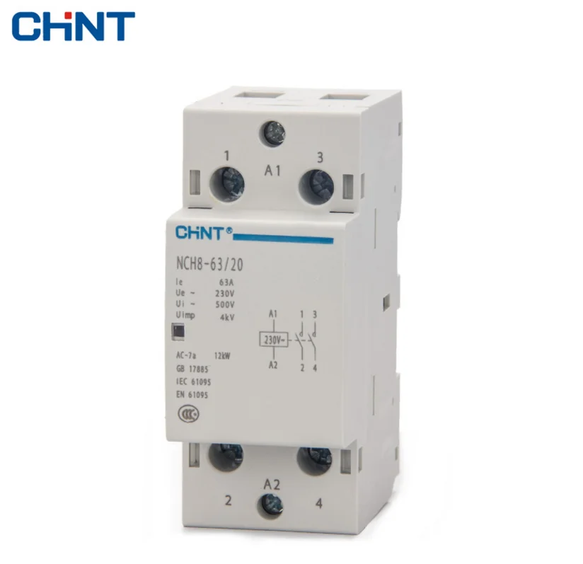 

CHINT NCH8-63/20 Modular AC household Contactor 220V 230V AC 63A 1NO 1NC 2NO 2NC