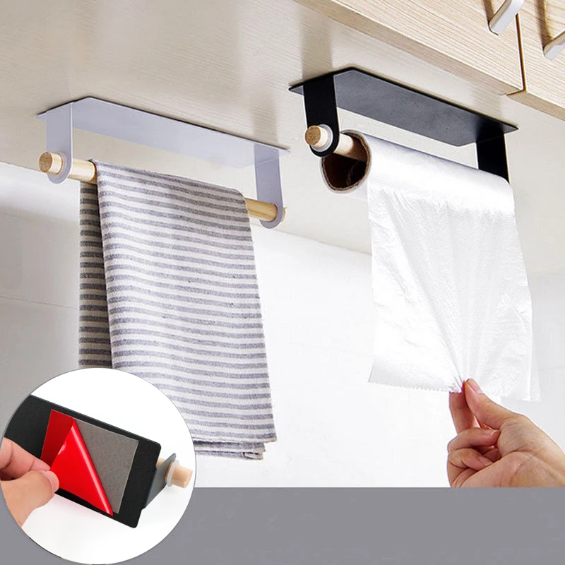 Black and White Strong Paste Wall-mounted Towel Rack Household Non-perforated Iron Towel Rack Kitchen Rag Drain Shelf