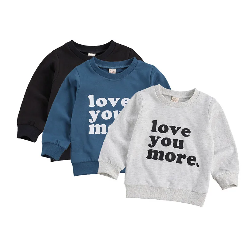 lioraitiin 0-4Y Infant Kids Girls Boys Sweatshirt Tops Letter Print Long Sleeve Pullover Casual Tops 3 Colors Autumn Clothes