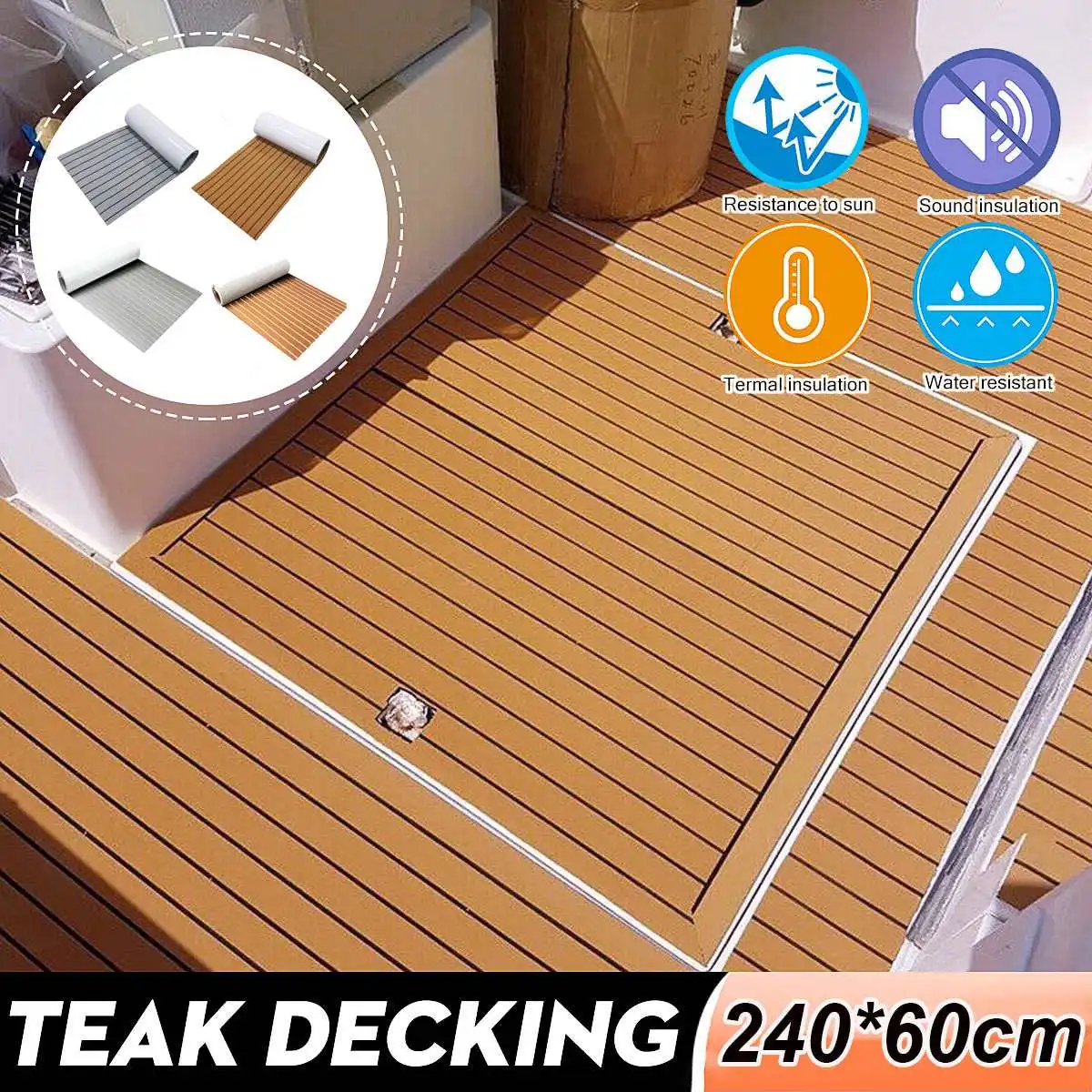 Self-Adhesive 600x2400x5mm EVA Foam Faux Teak Decking Sheet Marine Flooring Boat Decking Sheet Yacht Accessories Gray Brown