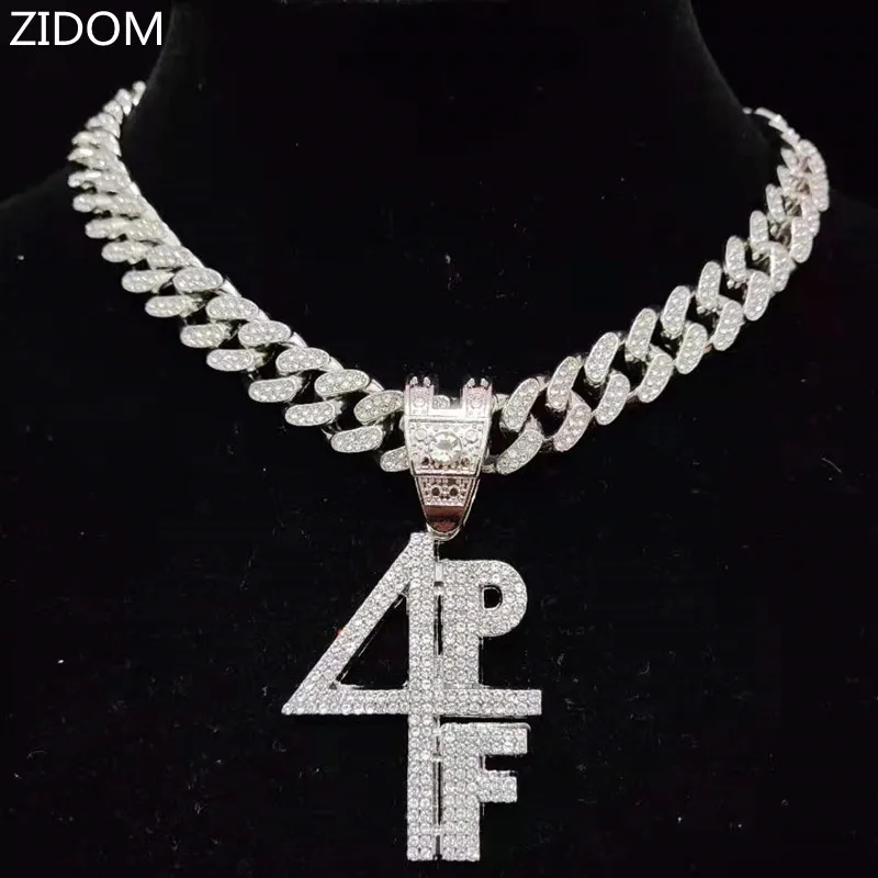 Men Women Hip Hop 4PF Letter Pendant Necklace Miami Cuban Chain Iced Out Bling Bling HipHop Necklaces Fashion Charm Jewelry