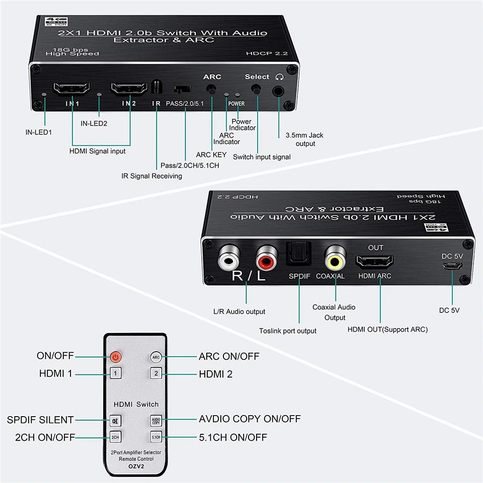 2023 Best 4K 120Hz HDMI Audio Extractor Support 4K 60Hz YUV 4:4:4 HDR HDMI Audio Converter Adapter HDMI to Optical TOSLINK SPDIF