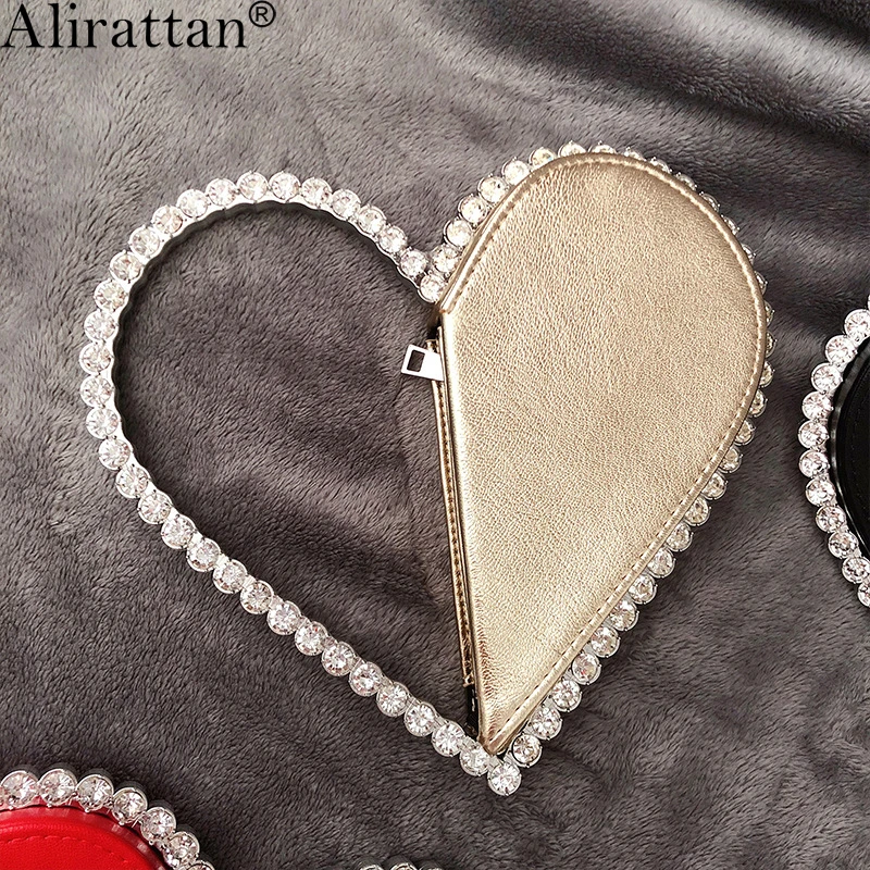 

Luxury Heart-Shaped Diamond-Studded PU Leather Handbag Bags For Women 2022 New Fashion Brand Ladies All-Match Handbag Dinner Bag