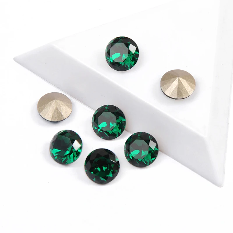 YANRUO 1357 All Sizes Emerald Brilliant Cut Sewing Crystals With Claw K9 Metal Point Back Strass Glass Rhinestones