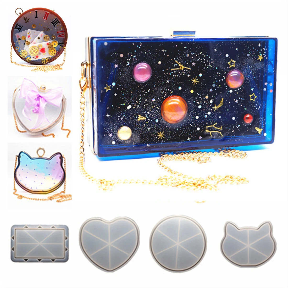 DIY Crystal Epoxy Resin Women Bag Mold Handmade Creative Chain Bag Transparent Silicone Mould Trendy Lady Handbag Craft Making