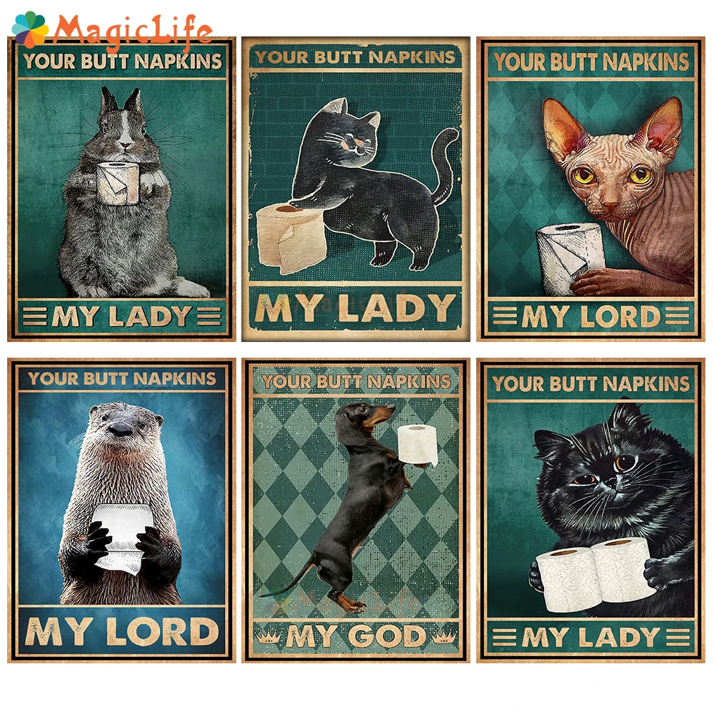 

Toilet Paper WC Dog Wall Pictures For Living Room Funny Animal Butt Bathroom Nordic Poster Wall Art Canvas Painting Unframed