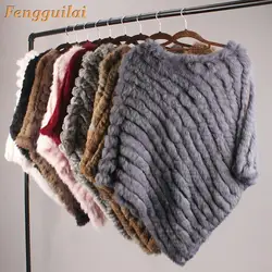 Echt Pelz Gestrickte Kaninchen Fell Poncho Weste Mode Wrap Mantel Schal Dame Natürliche Hochzeit Party Großhandel