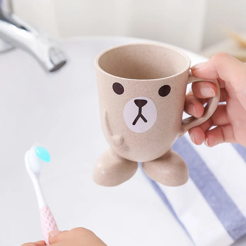 Cute Cartoon Baby Drinking Water Feeding Plastic Cups Infant Brush Teeth Washing Cup with Handle Child Breakfast Mug Drink