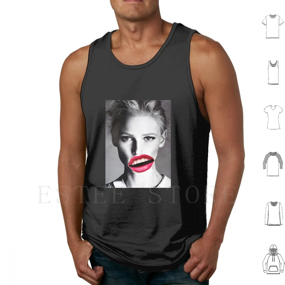 Mouthy Tank Tops Vest Cotton Popart Pop Art Warhol Pop Womens Beautiful Lips Lipstick Eyes Model Kiss Mouth Big Mouth Pop Art