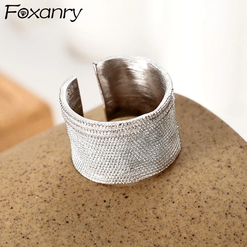 Foxanry INS Fashion Silver Color Wide Rings for Women Vintage Popular Design Irregular Texture Charm Party Jewelry Gifts